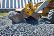 Heavy construction bulldozer of yellow color when building a road.