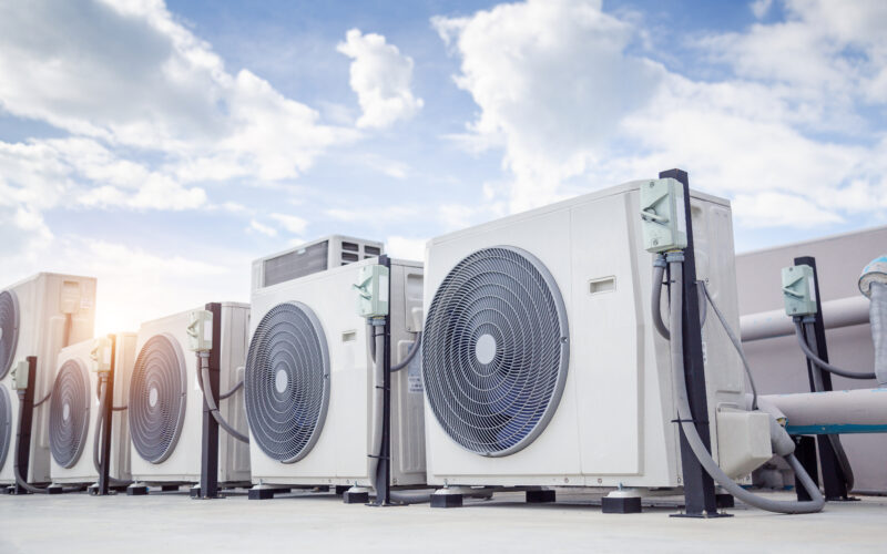 Air conditioning outdoor unit compressor install outside the building.